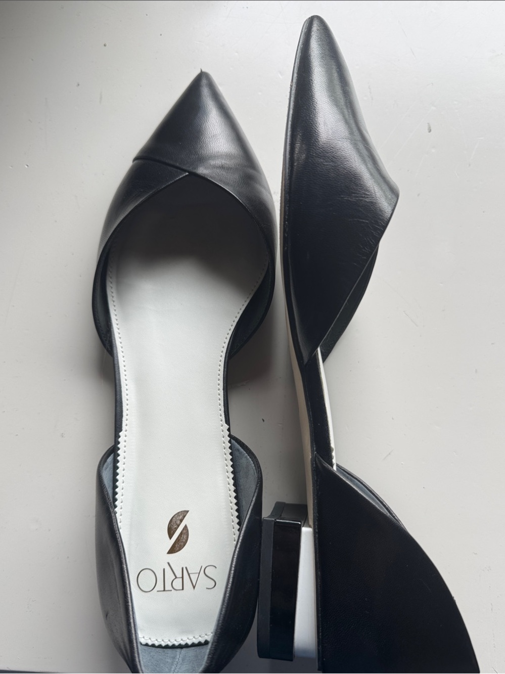 Franco Sarto Black & White Pointed D'Orsay Mules